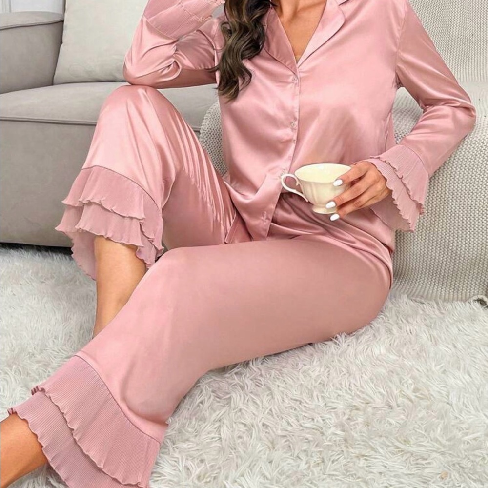 SHEIN Blush Satin Pajama Set Size XL